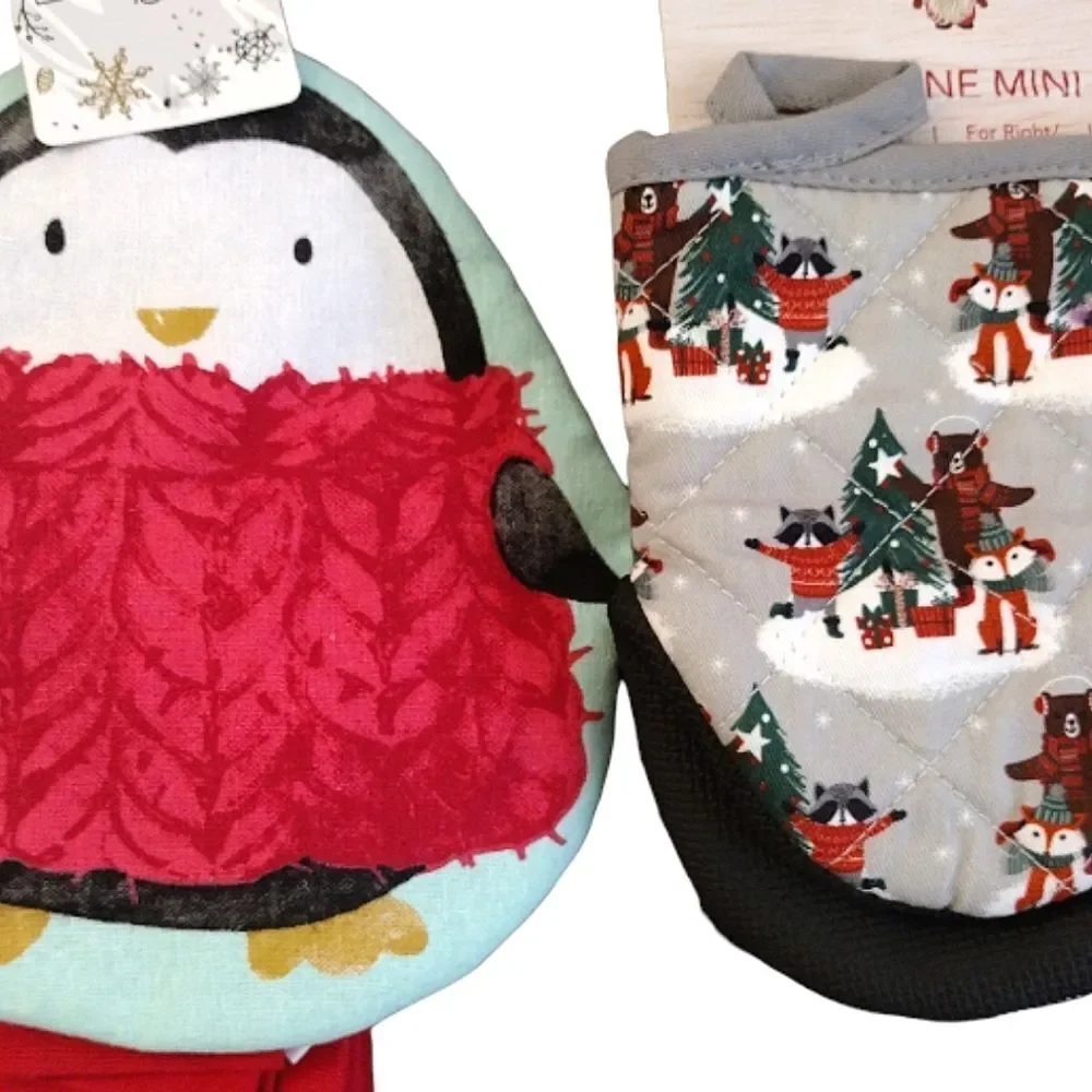 Christmas Themed Pot Holder Towel‎ Set & Mini Mitts Kitchen Bundle NWT